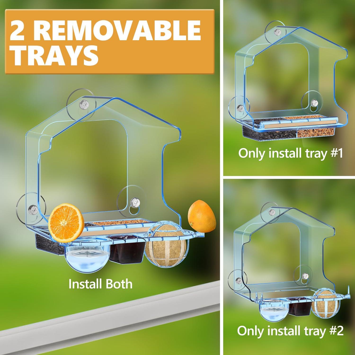 Comedero para Aves de Ventana LUJII 6-en-1 Azul, Multifuncional