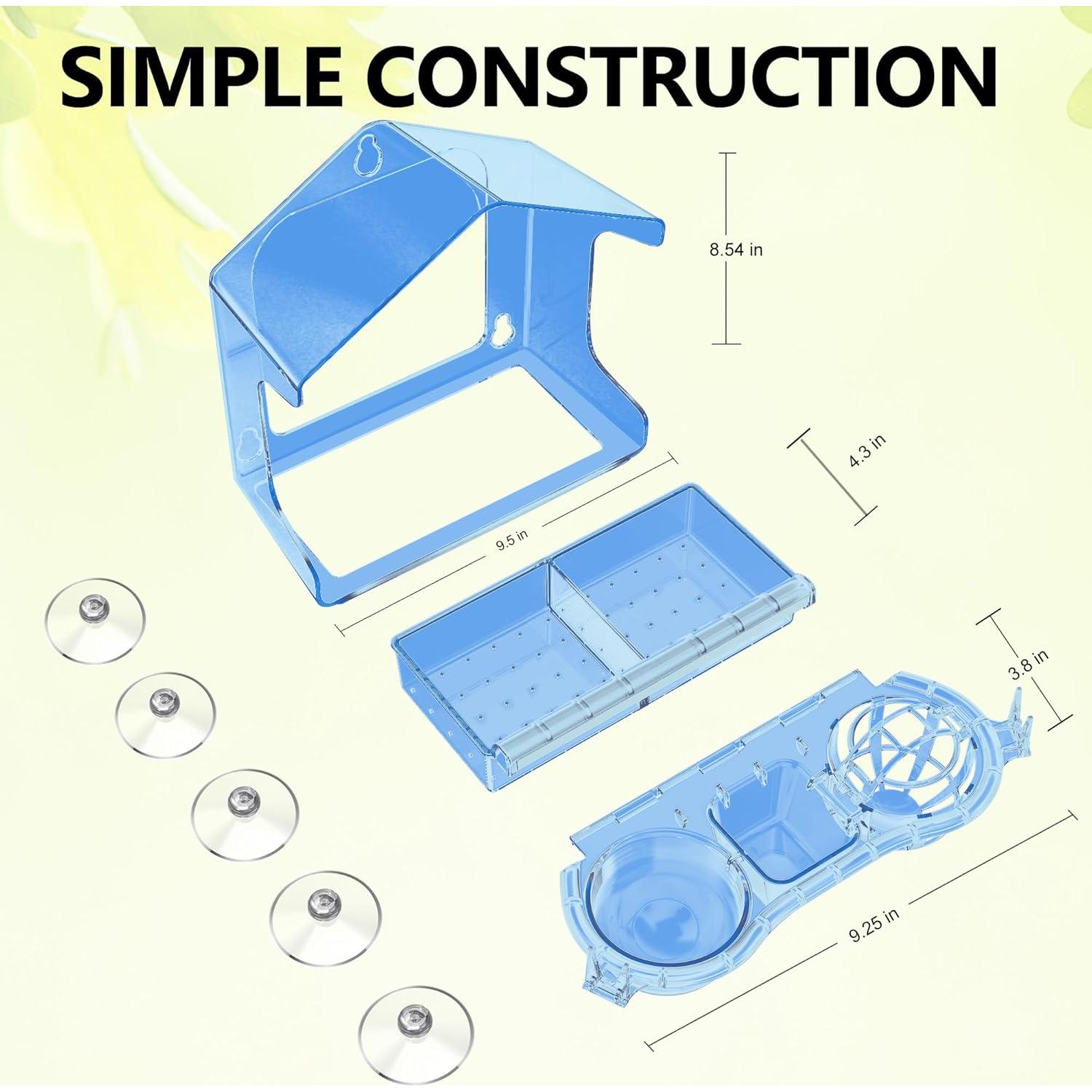 Comedero para Aves de Ventana LUJII 6-en-1 Azul, Multifuncional