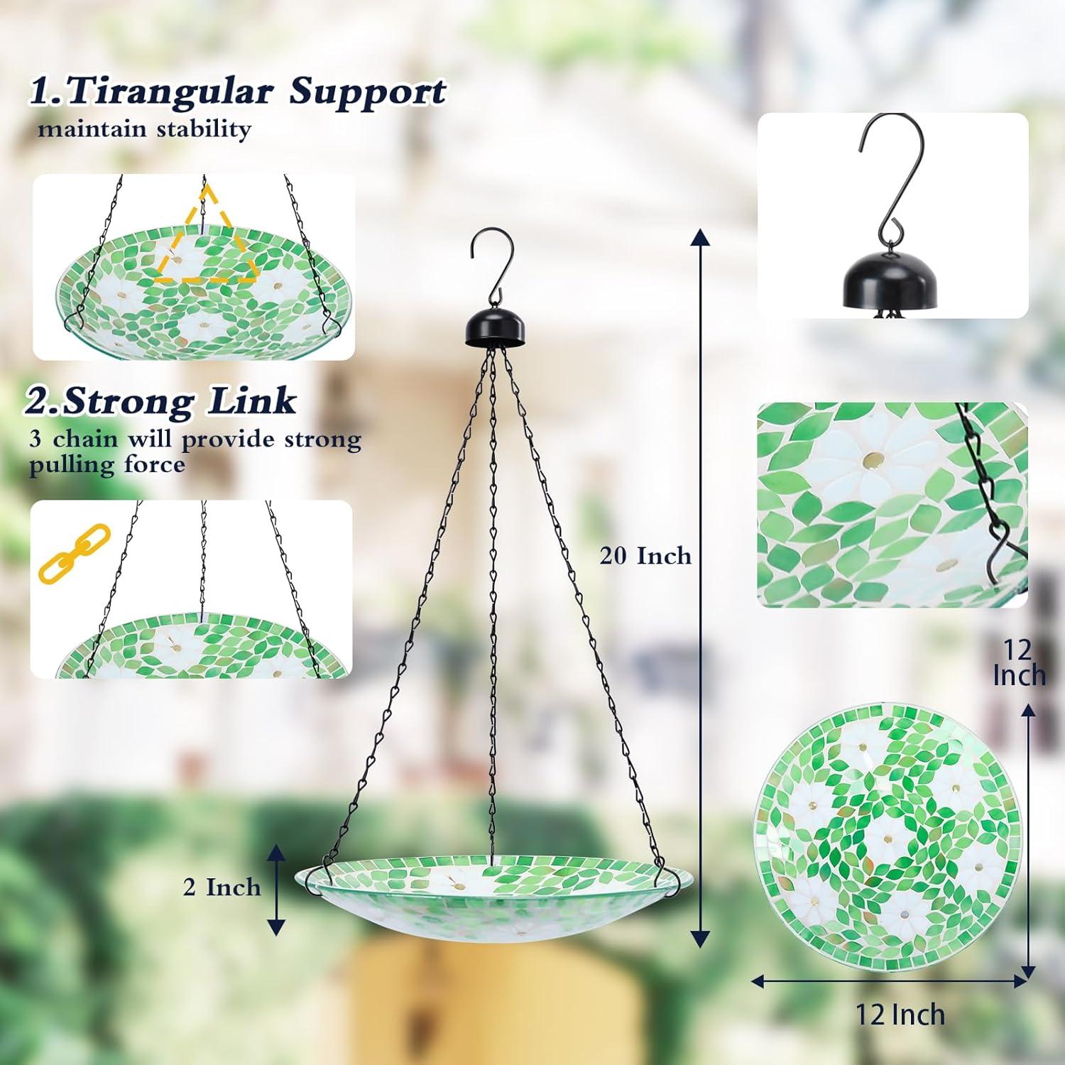 Fuente Colgante para Aves MUMTOP de Vidrio Mosaico 30.48 cm