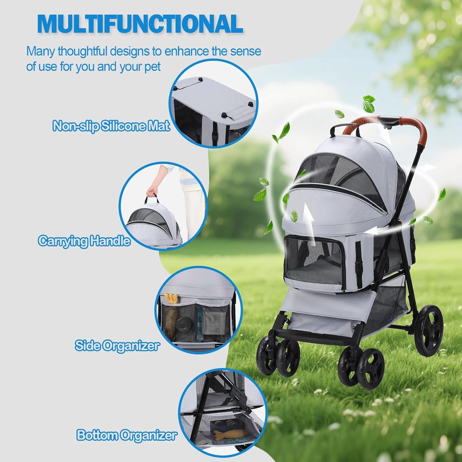 Carrito Plegable para Mascotas Dec-Mec hasta 15 kg Gris