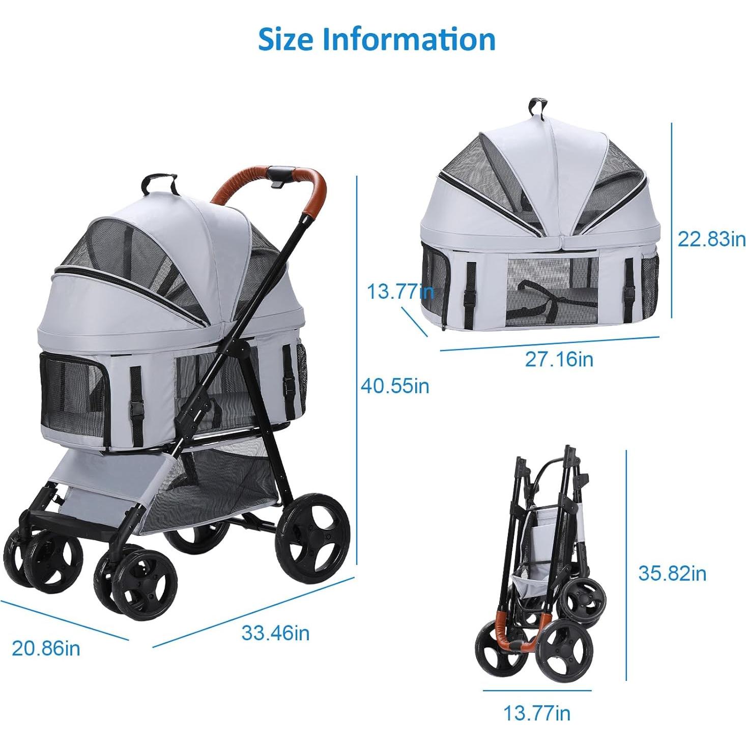 Carrito Plegable para Mascotas Dec-Mec hasta 15 kg Gris