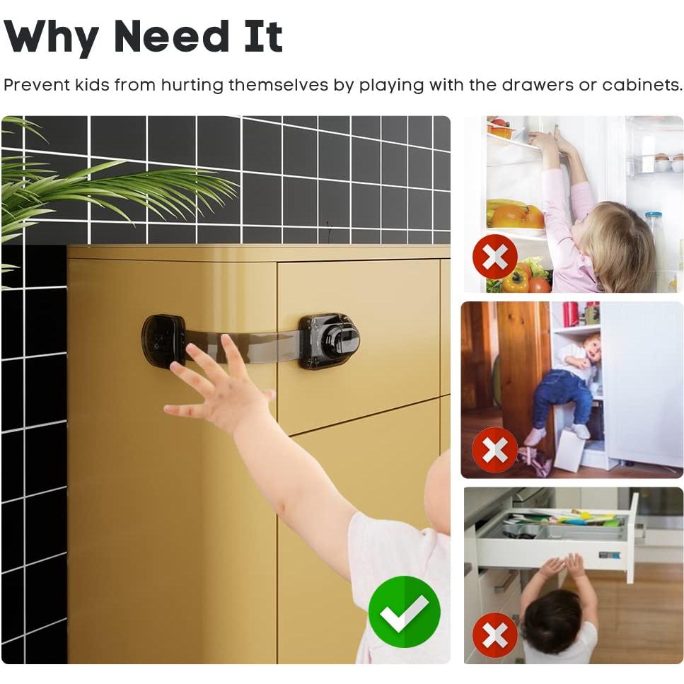 Cerraduras de Seguridad para Niños EUDEMON 3 Piezas Transparente-Negro