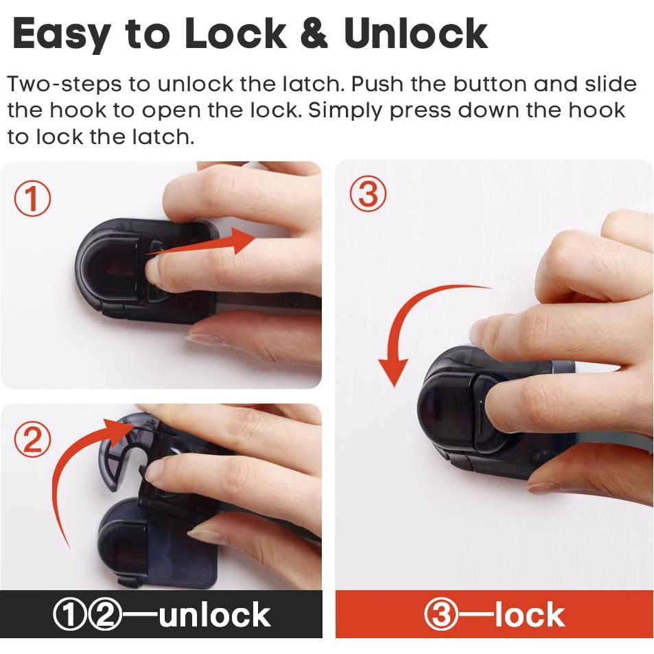 Cerraduras de Seguridad para Niños EUDEMON 3 Piezas Transparente-Negro