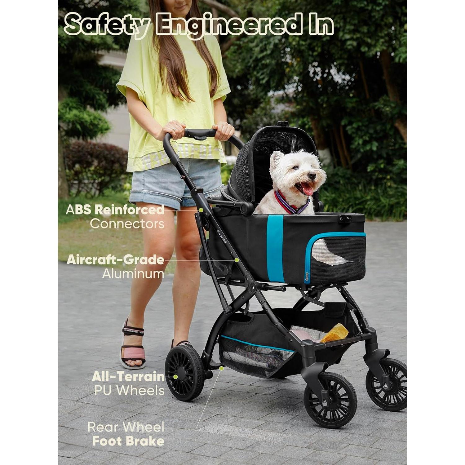 Carrito para Mascotas WagvyGo 5-en-1 Plegable Negro hasta 25kg