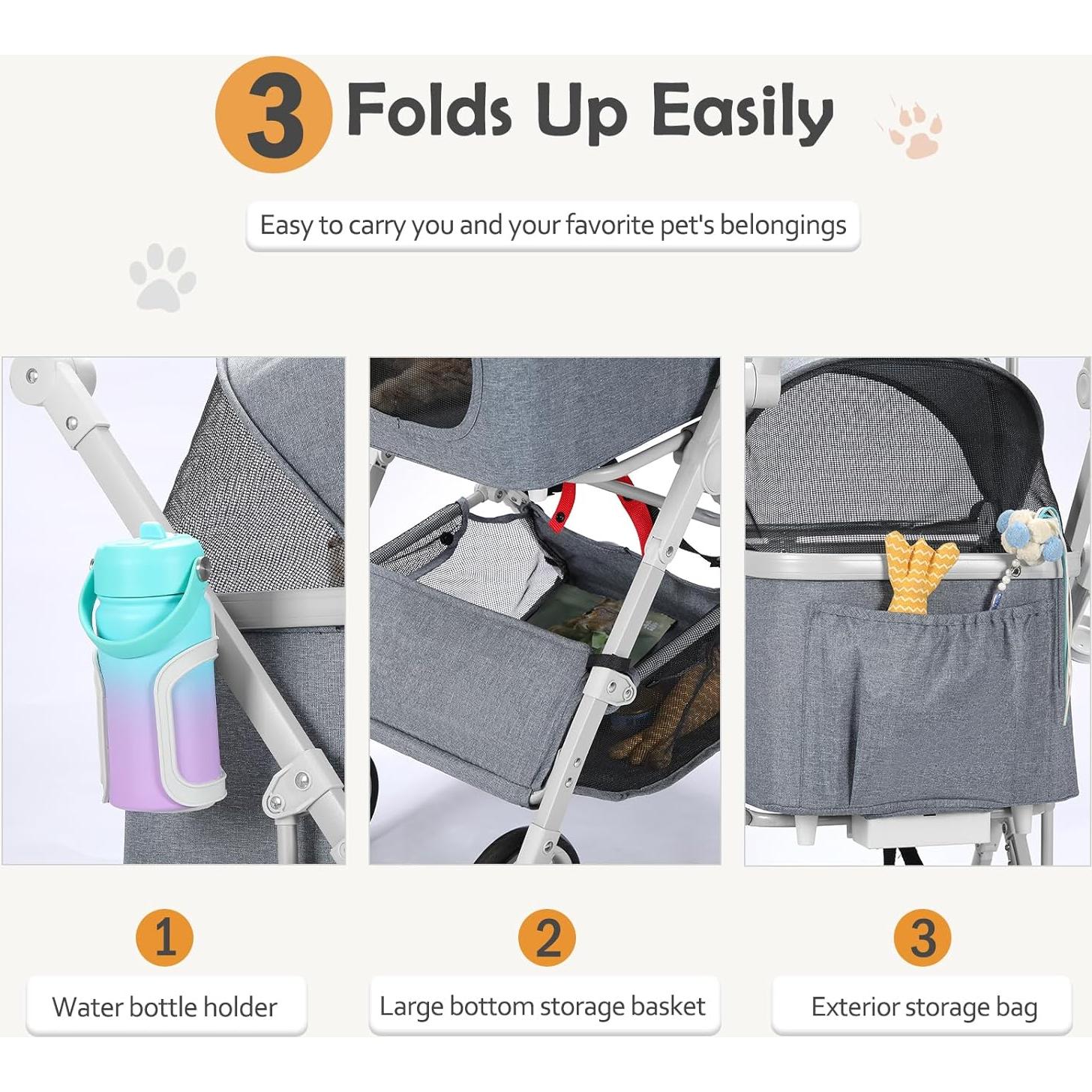 Carrito Plegable para Mascotas Dec-Mec Gris hasta 13.6 kg