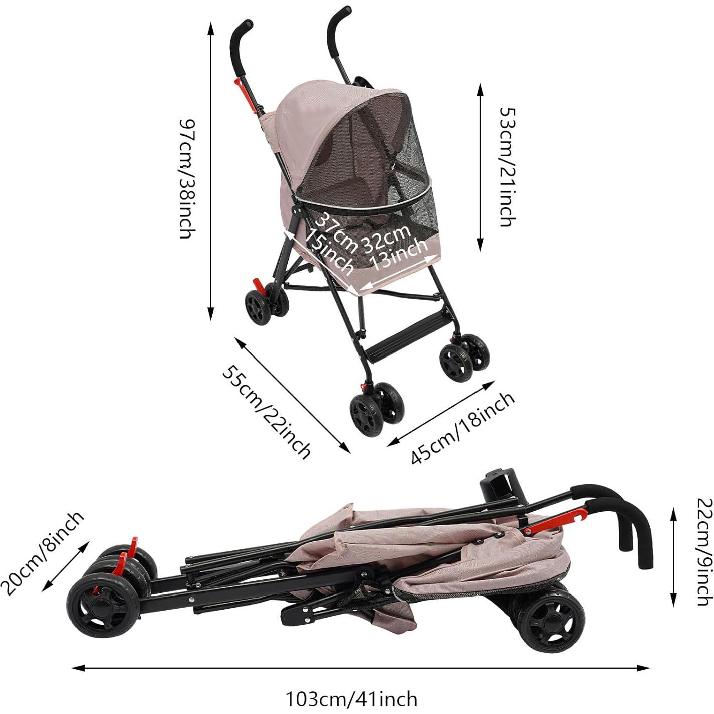 Carrito para Mascotas GUDBYWXB Rosa Plegable 10 kg