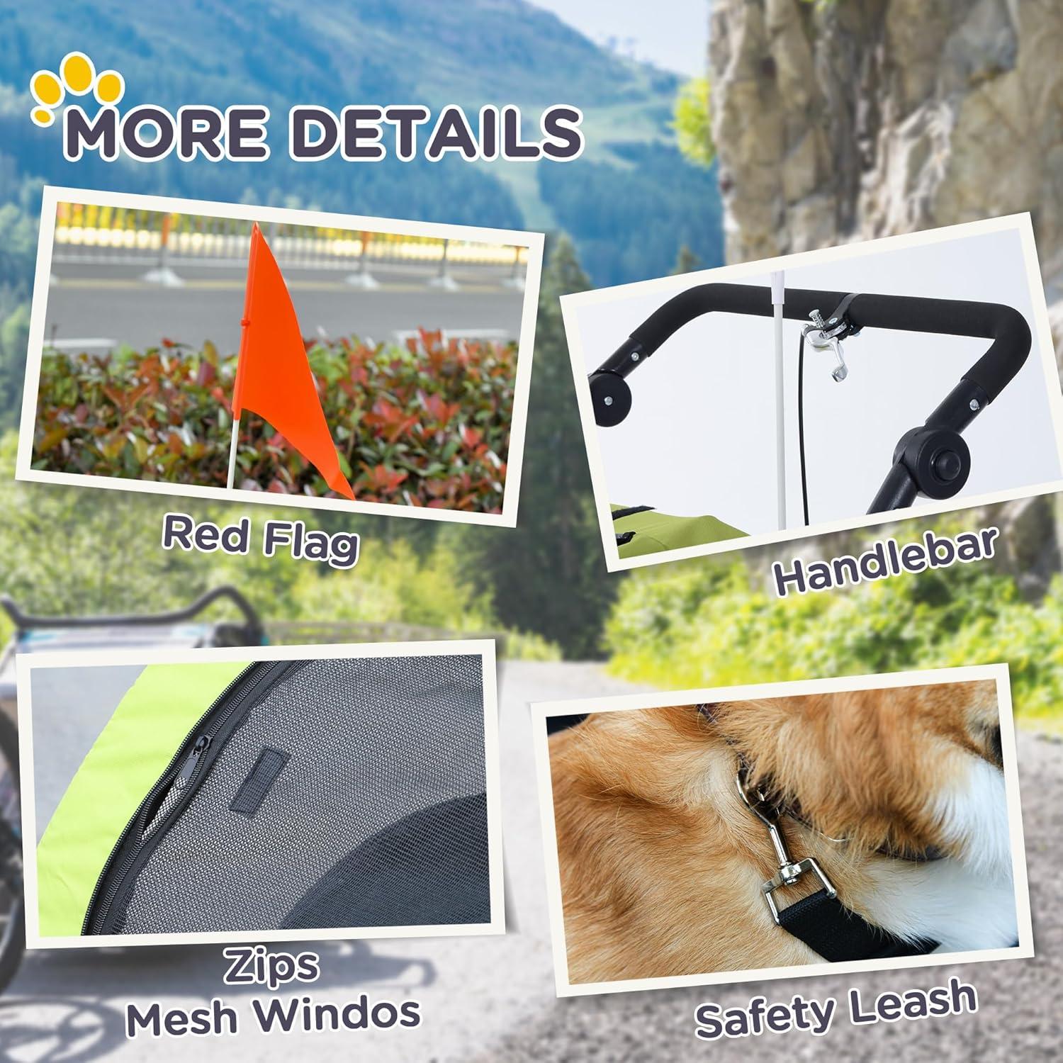 Remolque para Bicicleta de Perros Aosom 2-en-1 Gris Verde