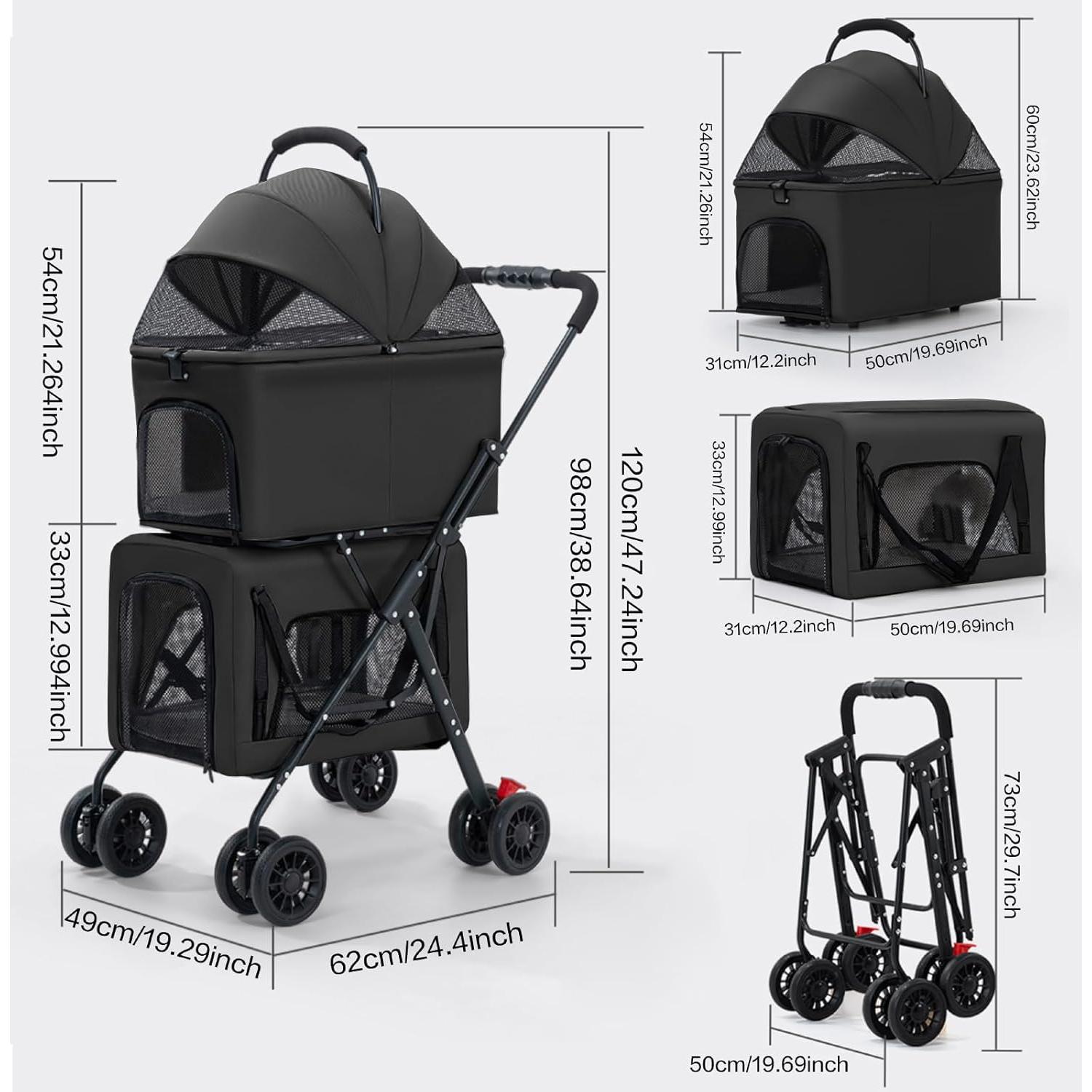 Carrito para Mascotas MOV COMPRA Doble Piso 120 cm Negro