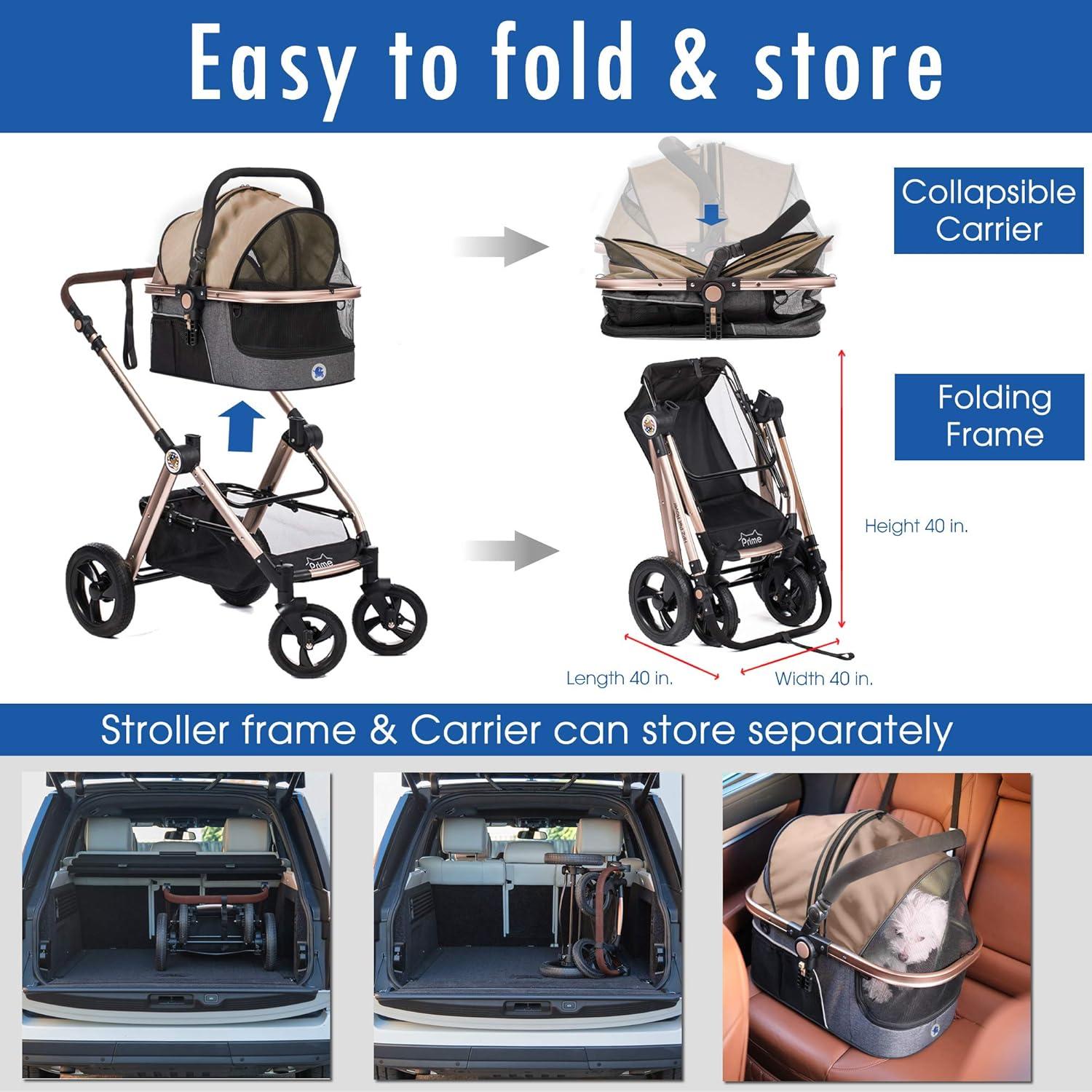 Carrito de Lujo para Mascotas HPZ Pet Rover Prime 3 en 1 Beige
