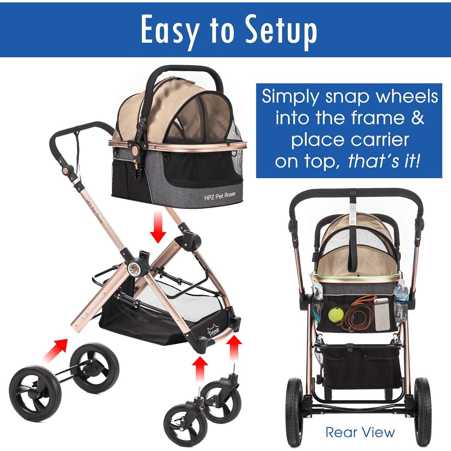 Carrito de Lujo para Mascotas HPZ Pet Rover Prime 3 en 1 Beige