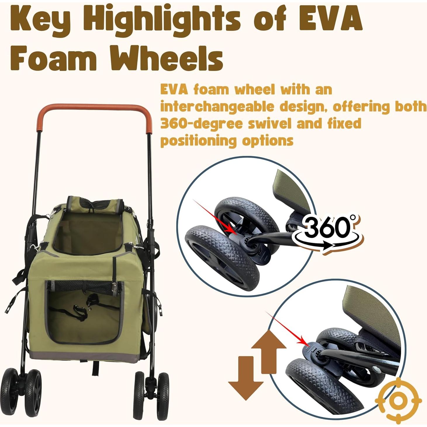 Carrito Plegable para Mascotas Longdog 2 en 1 Verde Militar