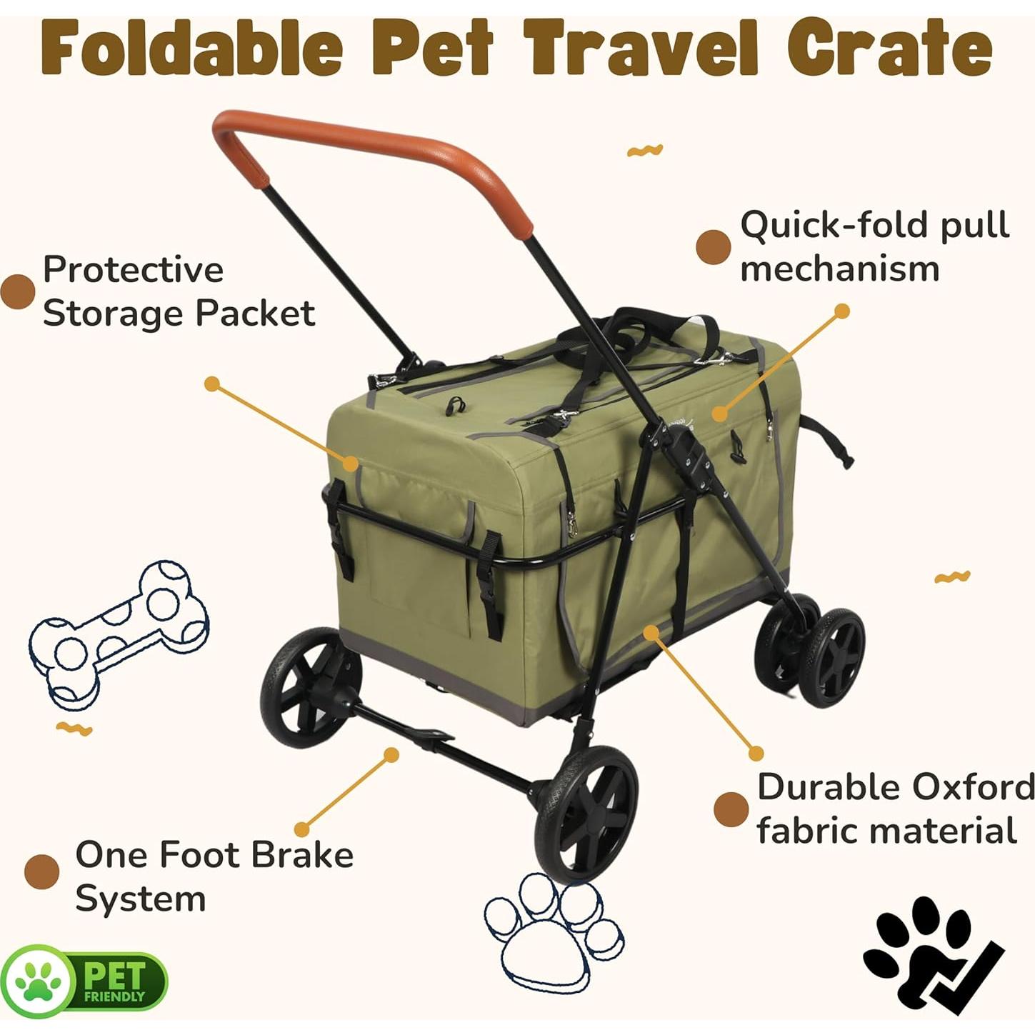 Carrito Plegable para Mascotas Longdog 2 en 1 Verde Militar