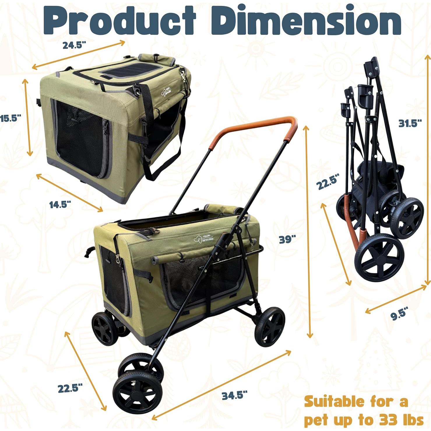 Carrito Plegable para Mascotas Longdog 2 en 1 Verde Militar