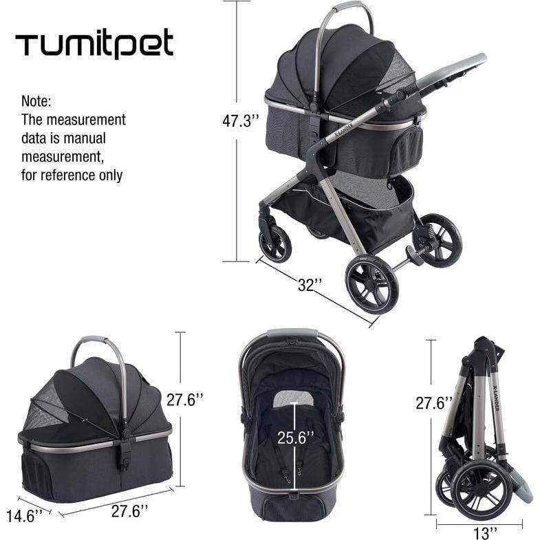 Carrito para Mascotas Tumitpet Plata 33 kg 4 Ruedas Plegable