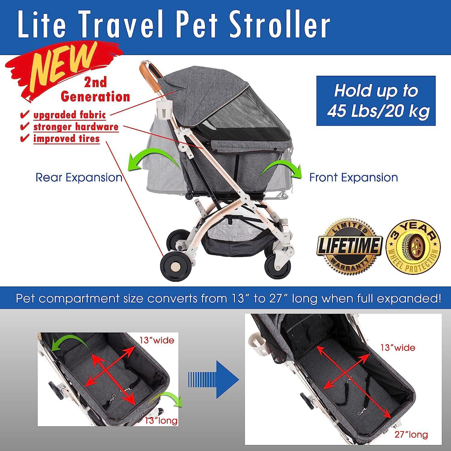 Carrito de Paseo para Mascotas HPZ Pet Rover Lite - Gris 2ª Generación