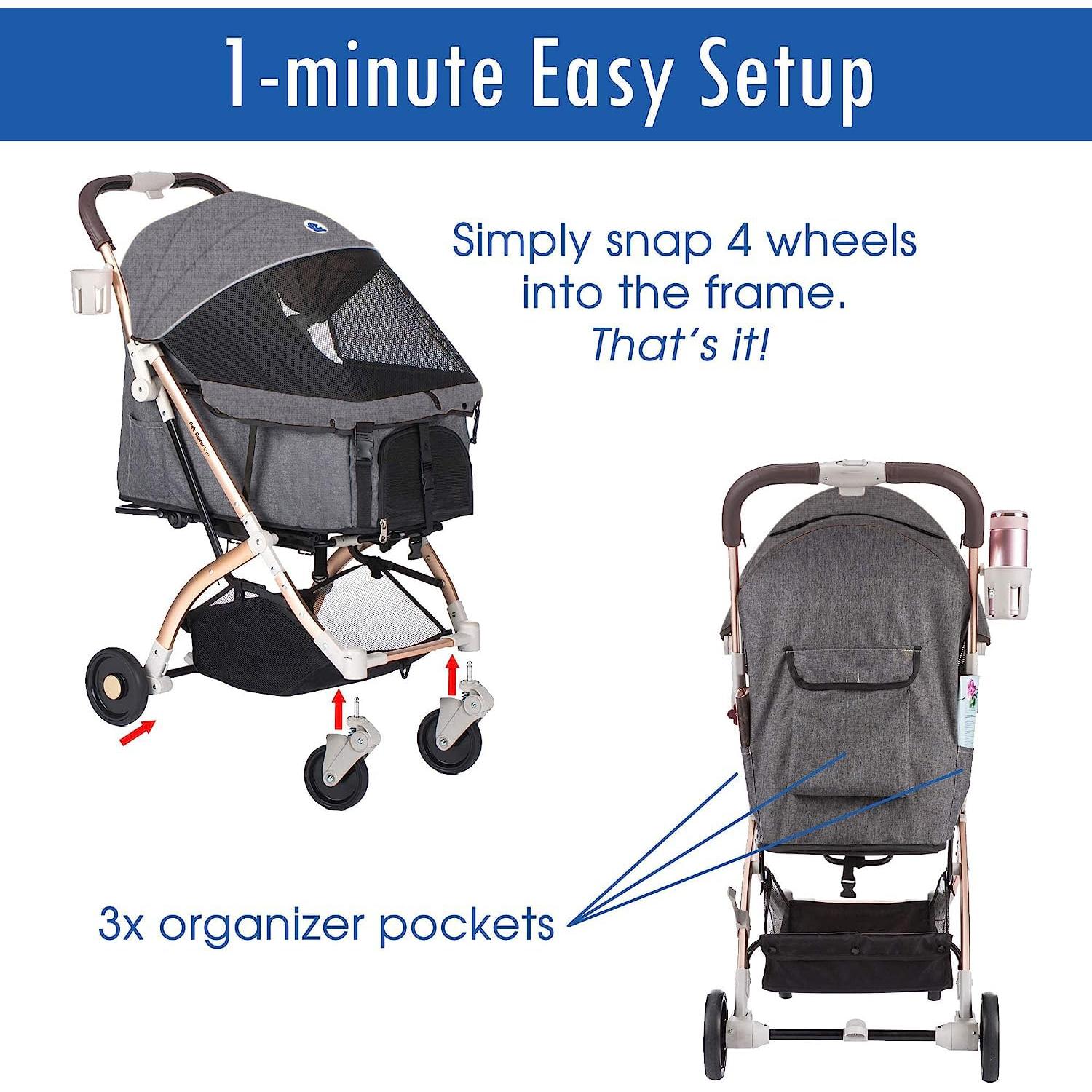 Carrito de Paseo para Mascotas HPZ Pet Rover Lite - Gris 2ª Generación