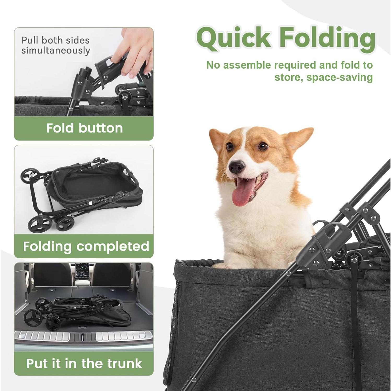 Carrito para Perro Wedyvko Negro 20% Mayor Capacidad 80x57cm