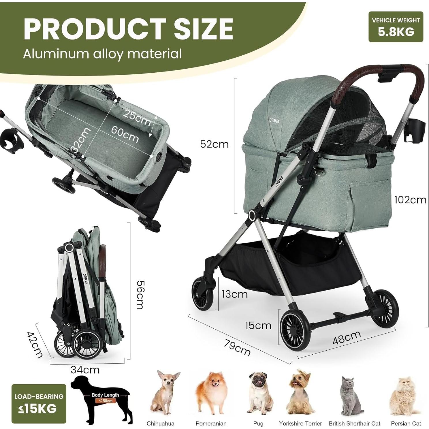 Carrito para Mascotas JoPet Verde Salvia Plegable Ligero