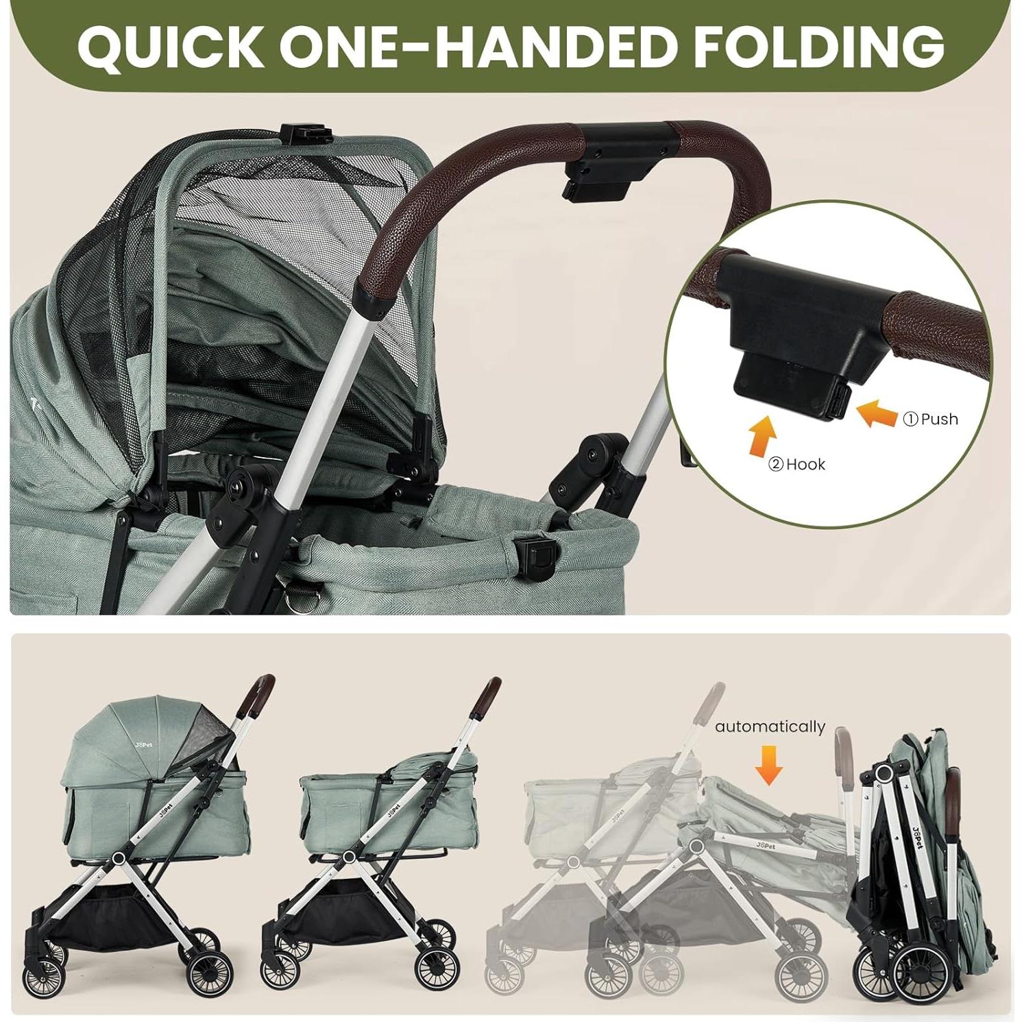 Carrito para Mascotas JoPet Verde Salvia Plegable Ligero