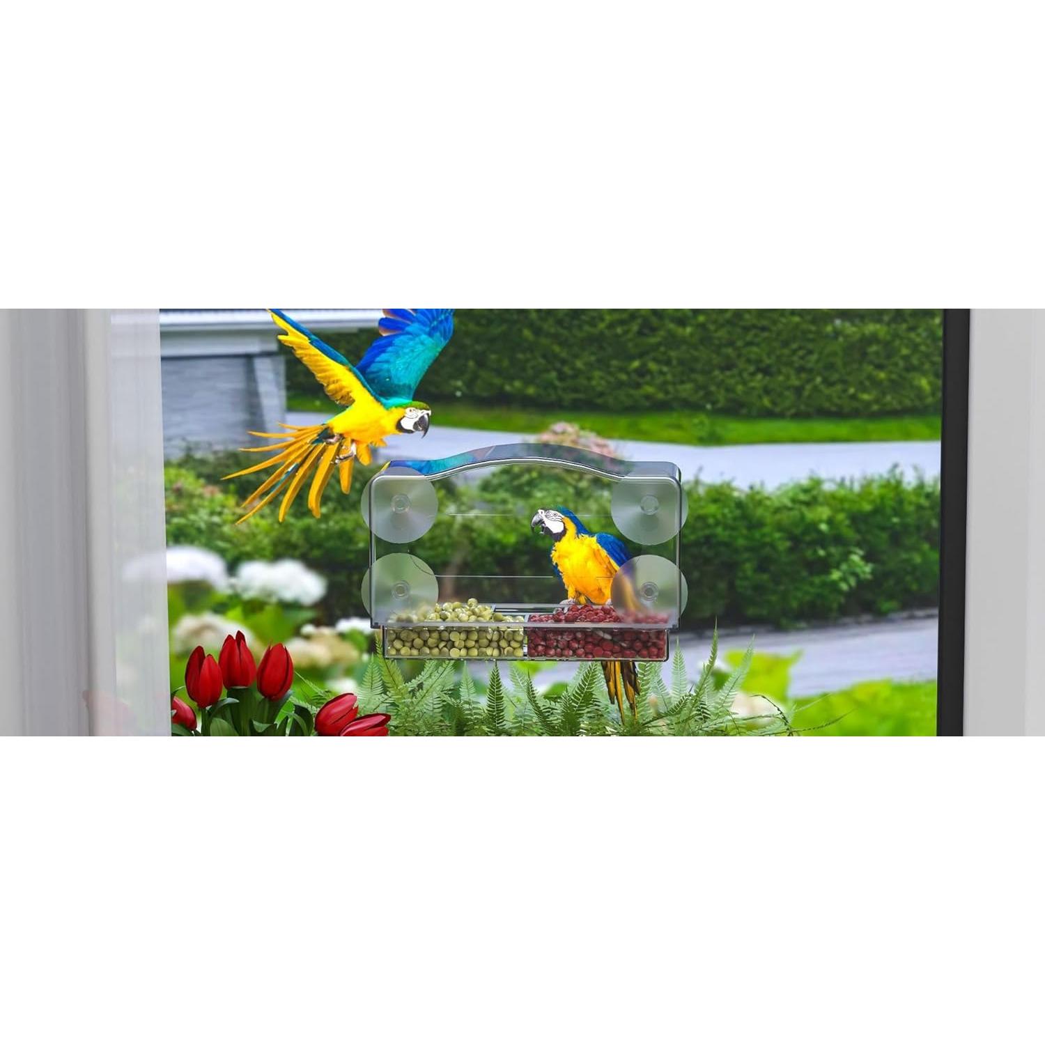 Comedero para Aves JunC Montaje en Ventana Acrílico 24.9x10.9cm