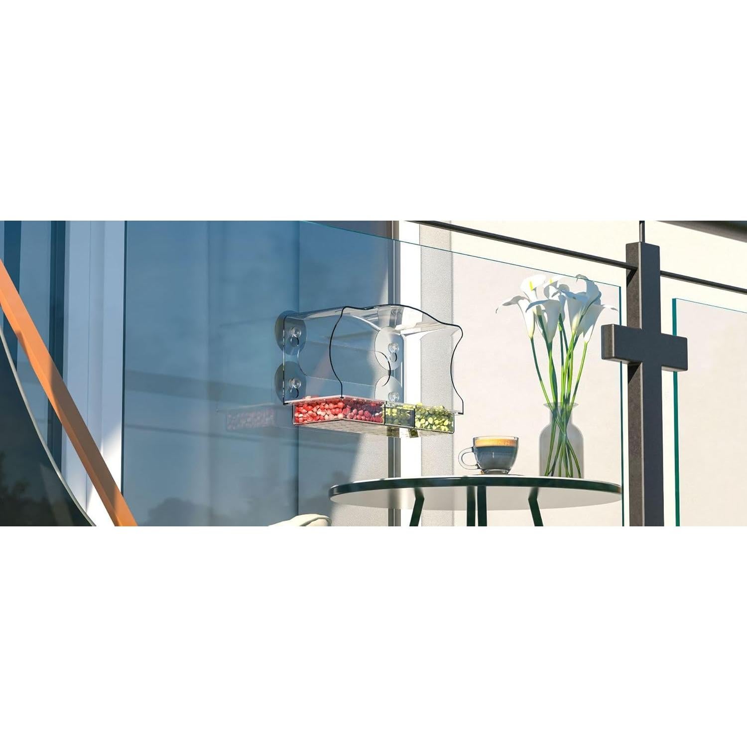 Comedero para Aves JunC Montaje en Ventana Acrílico 24.9x10.9cm