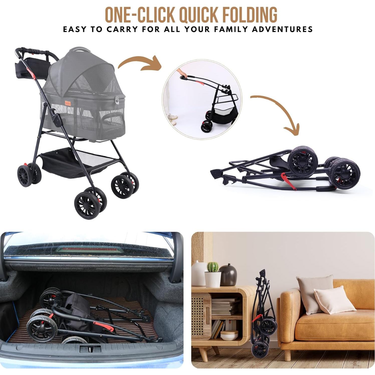 Carrito de Mascotas Bicystar Plegable 3 en 1 para Perros y Gatos