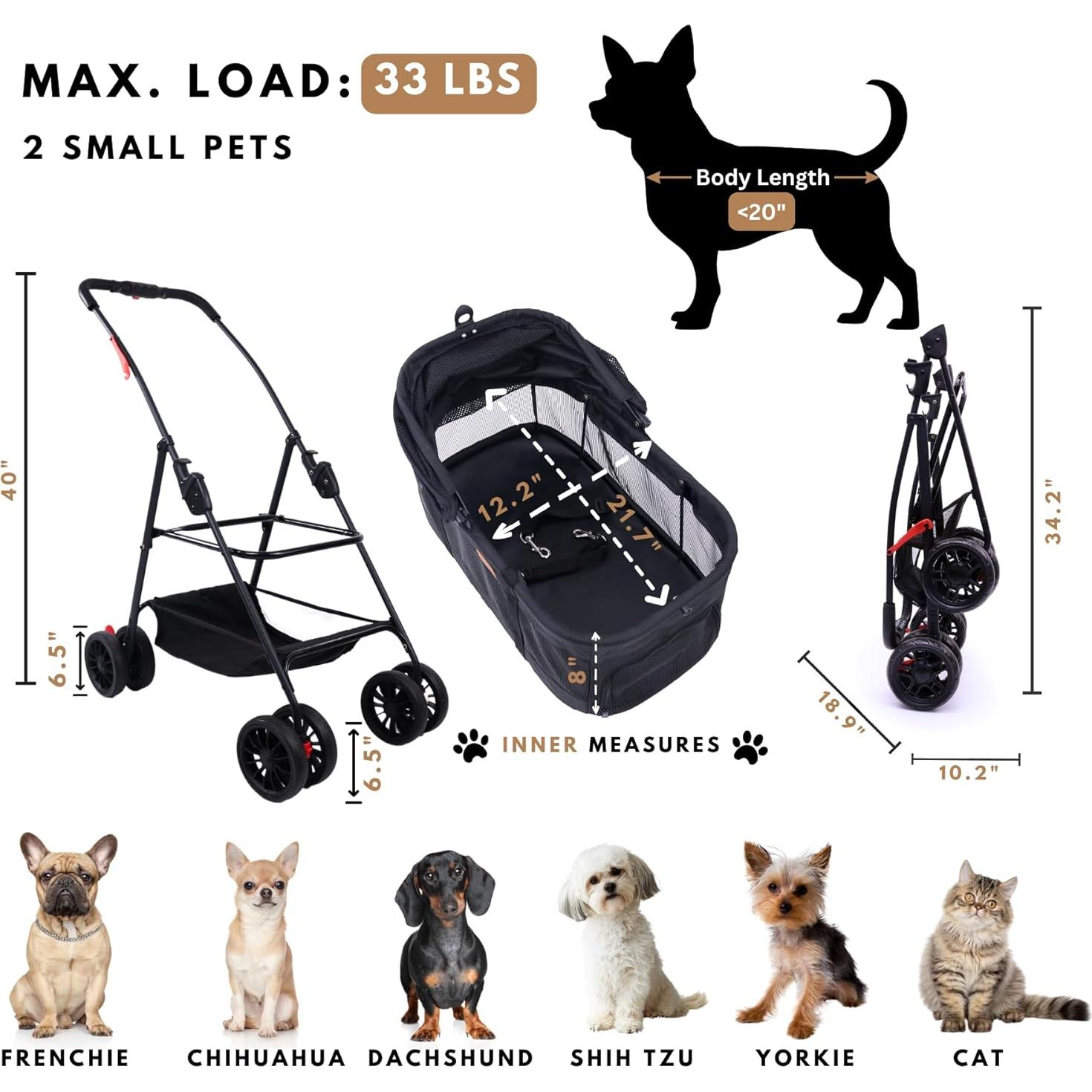 Carrito de Mascotas Bicystar Plegable 3 en 1 para Perros y Gatos