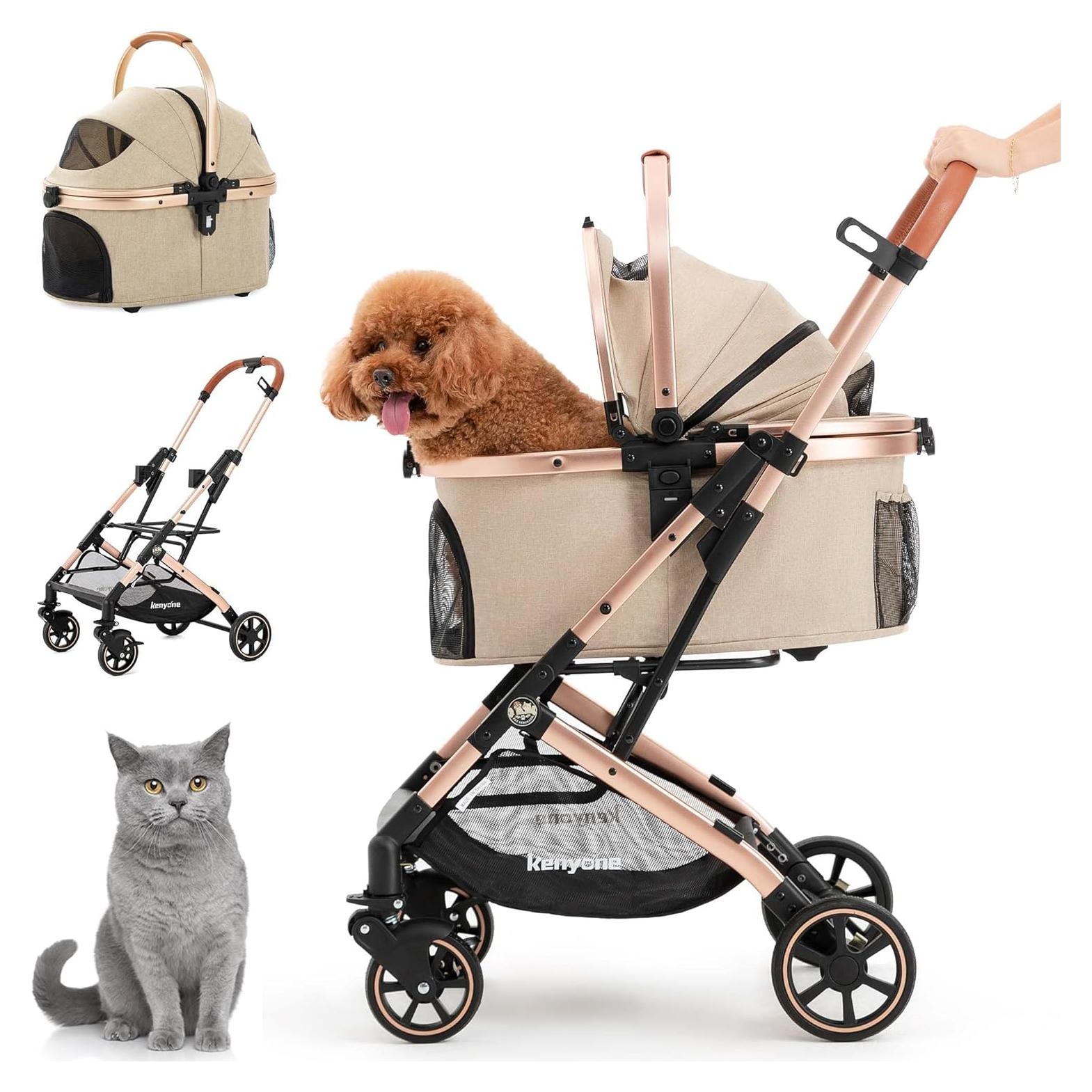 Carrito para Mascotas Kenyone C310L 3 en 1 Plegable Caqui
