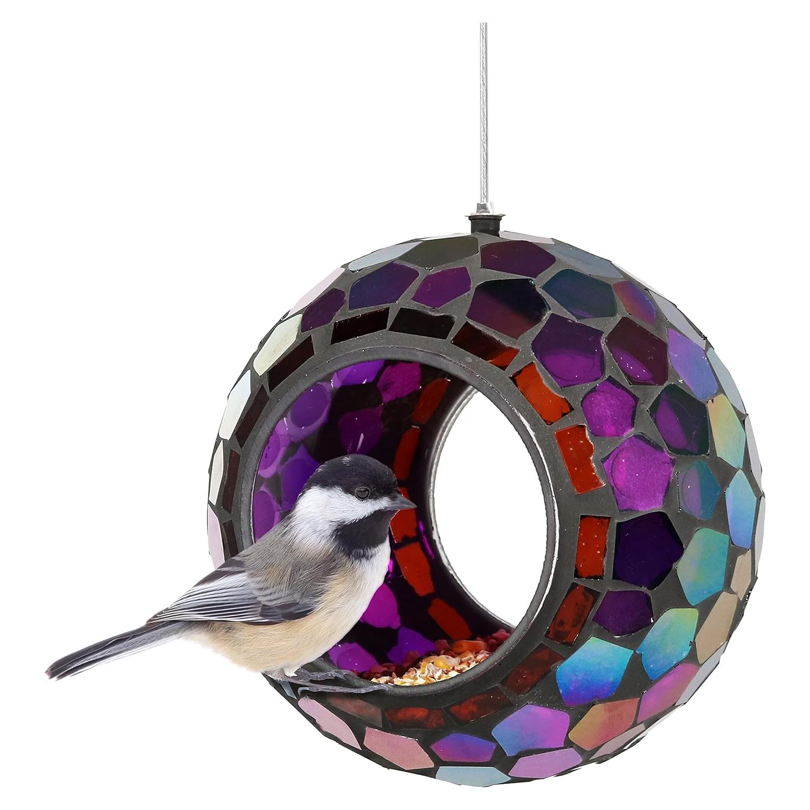 Alimentador de Aves Colgante Sunnydaze de Vidrio Mosaico 15.24 cm