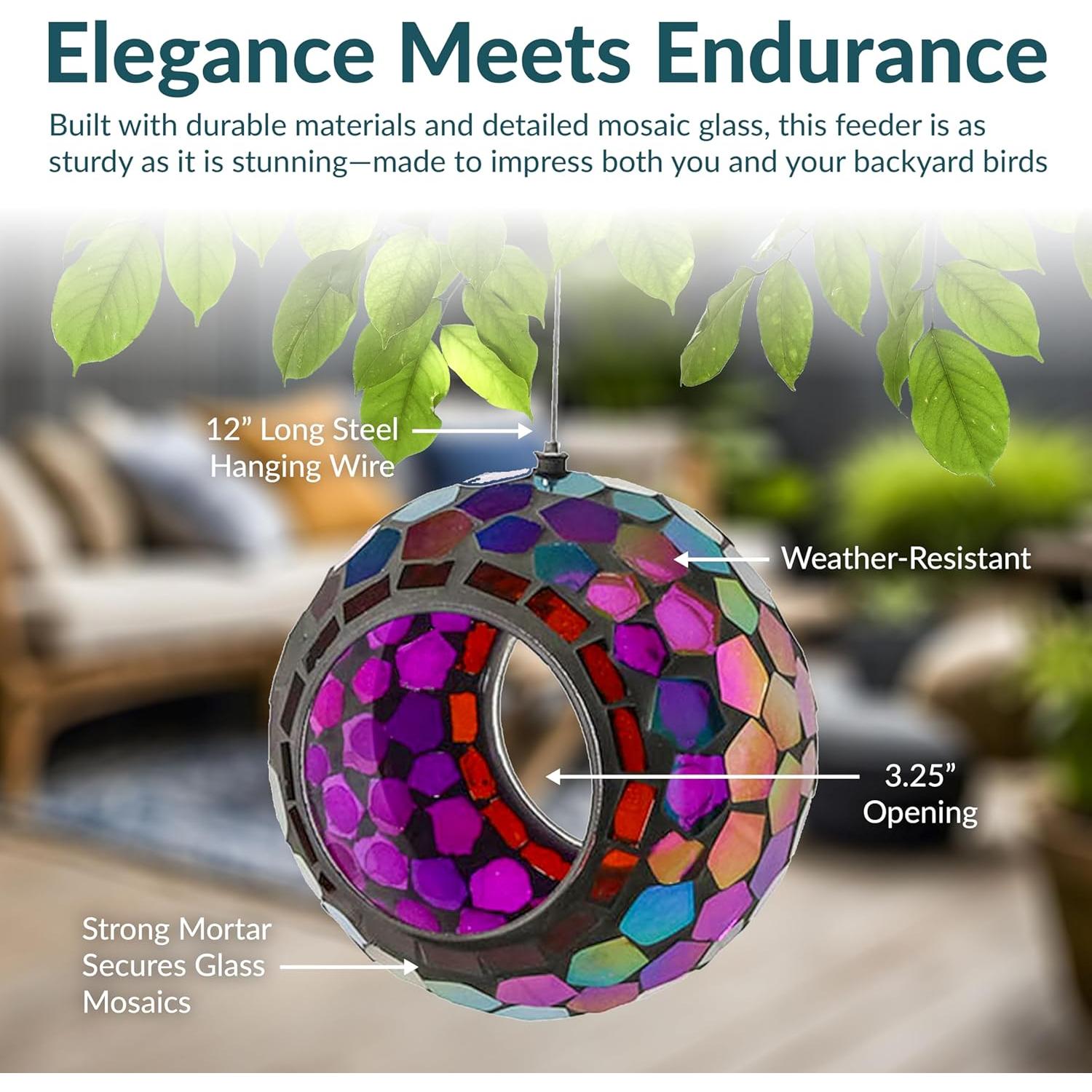 Alimentador de Aves Colgante Sunnydaze de Vidrio Mosaico 15.24 cm