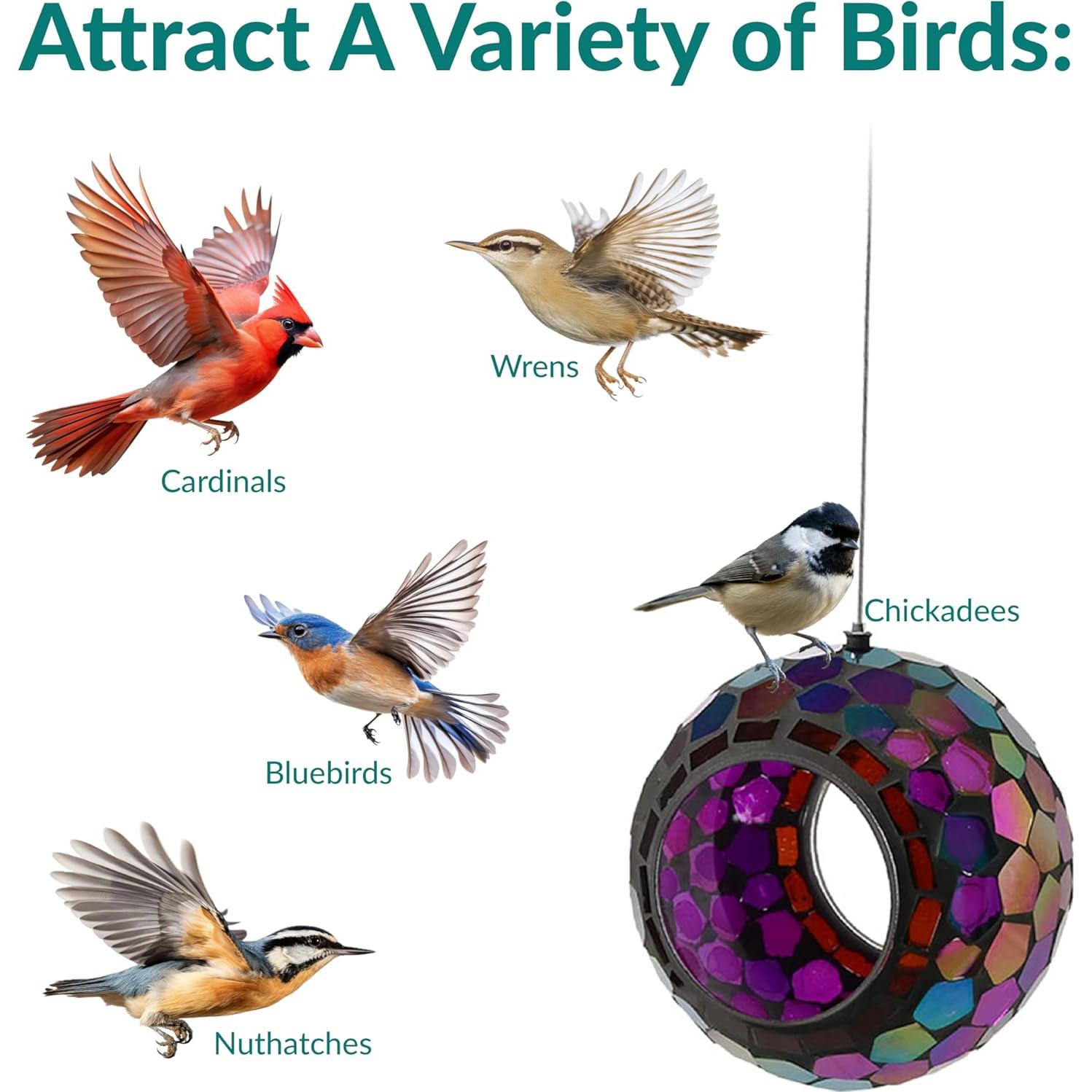 Alimentador de Aves Colgante Sunnydaze de Vidrio Mosaico 15.24 cm