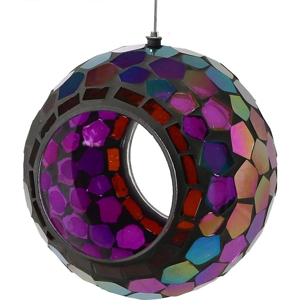 Alimentador de Aves Colgante Sunnydaze de Vidrio Mosaico 15.24 cm