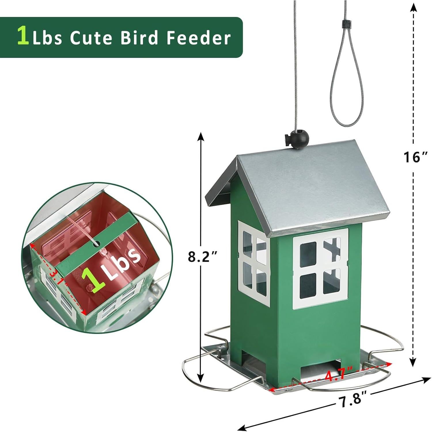 Comedero para Pájaros KIMERSE Casa Pequeña Verde Metal 0.45kg