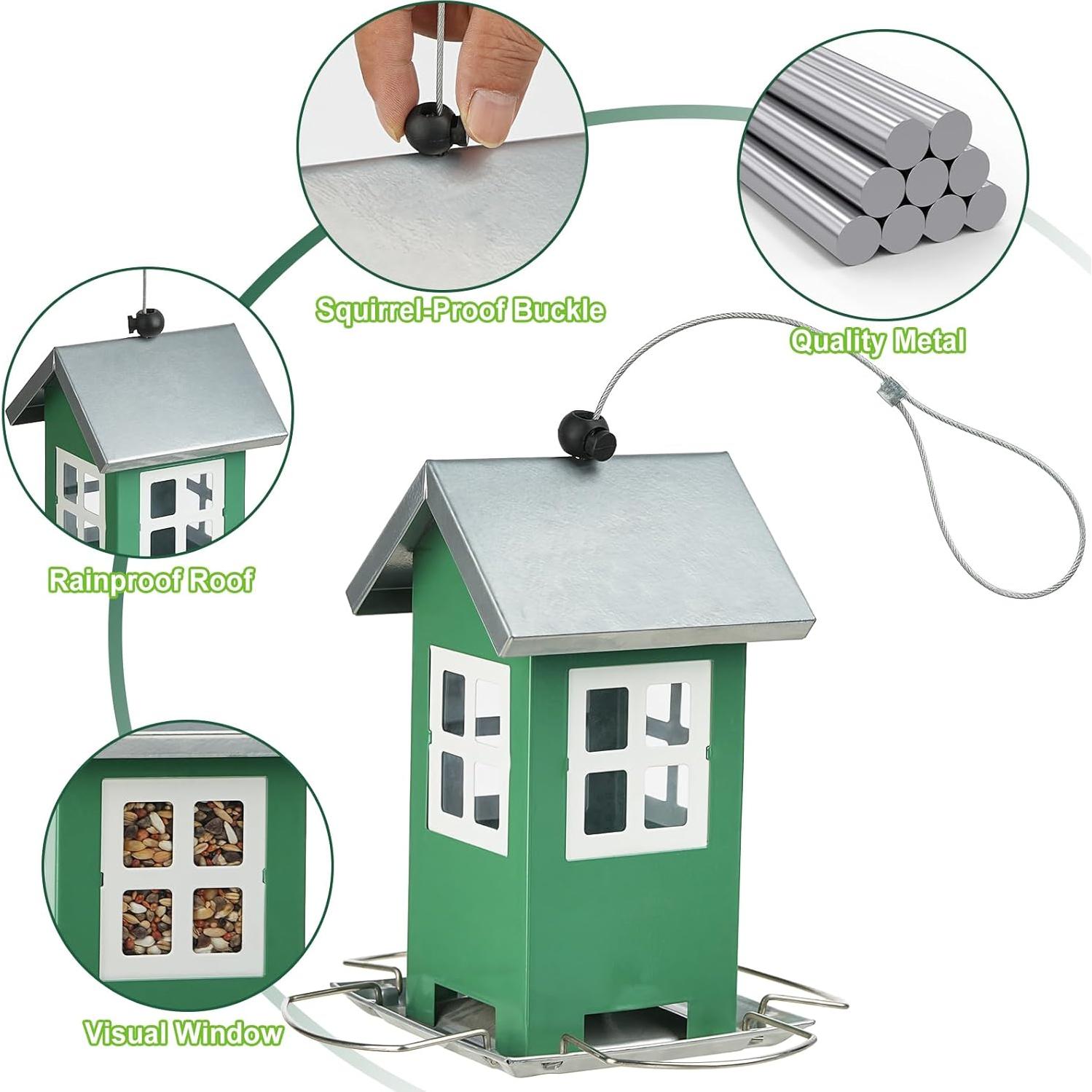 Comedero para Pájaros KIMERSE Casa Pequeña Verde Metal 0.45kg