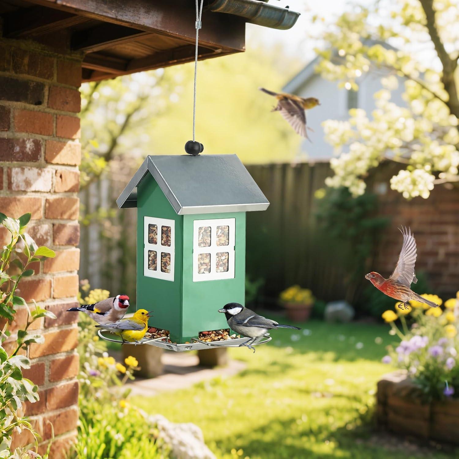 Comedero para Pájaros KIMERSE Casa Pequeña Verde Metal 0.45kg