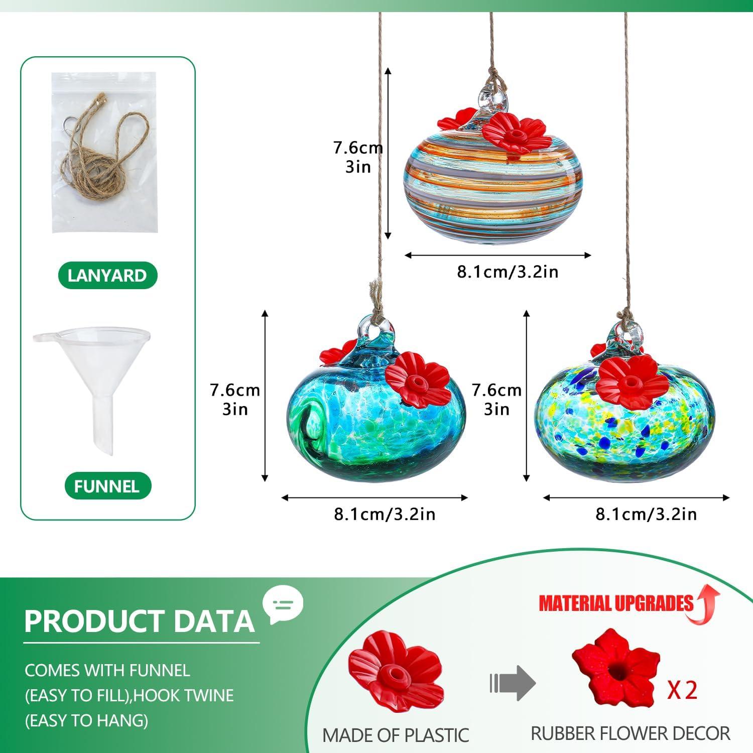 3 Alimentadores de Colibrí de Vidrio KRISININE para Exteriores