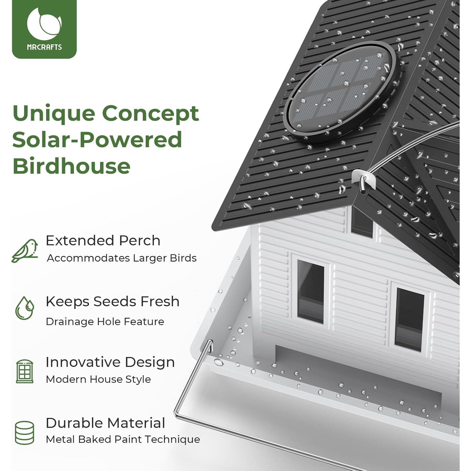 Alimentador Solar para Aves Mrcrafts Casa de Metal Colgante