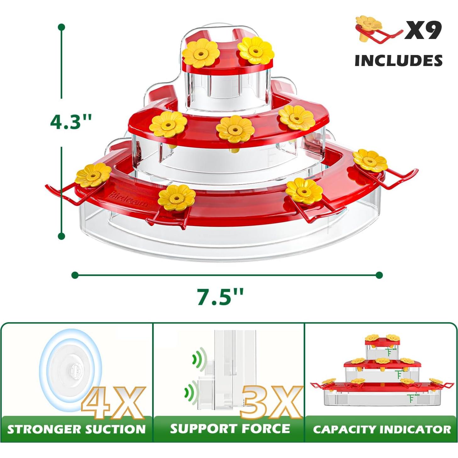 Alimentador de Colibrí Birdream Rojo, Paquete de 2, 9 Puertos