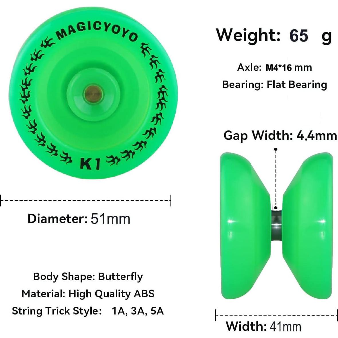 Yoyo MAGICYOYO K1 Verde para Niños y Principiantes, Brilla en la Oscuridad