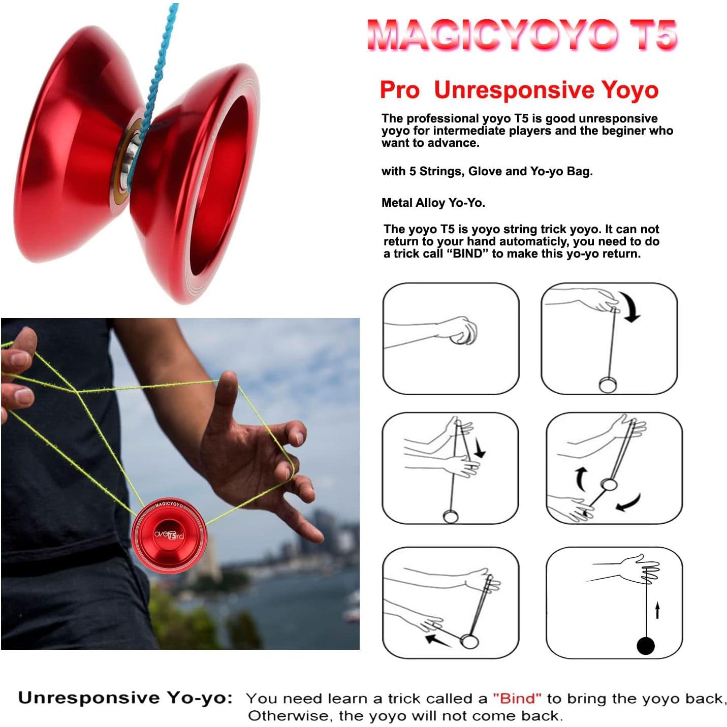 Yoyo Metálico Profesional MAGICYOYO T5 Overlord Rojo 54mm