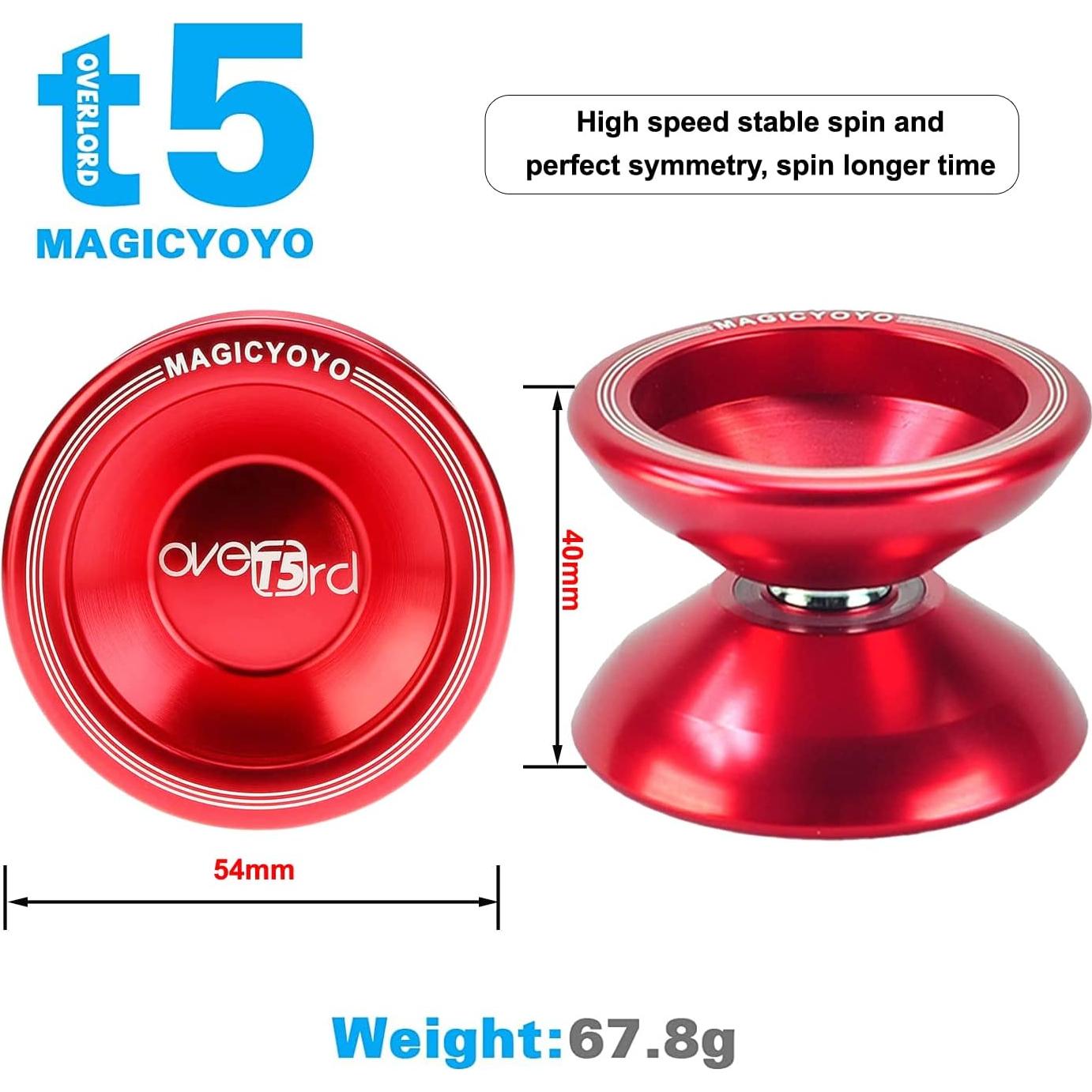Yoyo Metálico Profesional MAGICYOYO T5 Overlord Rojo 54mm