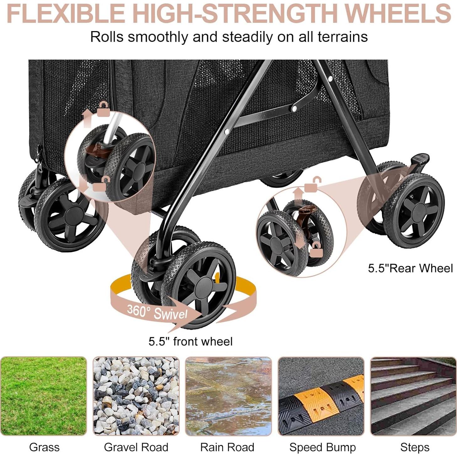 Carrito de Mascotas Doble LPOTIUS Negro para Perros y Gatos