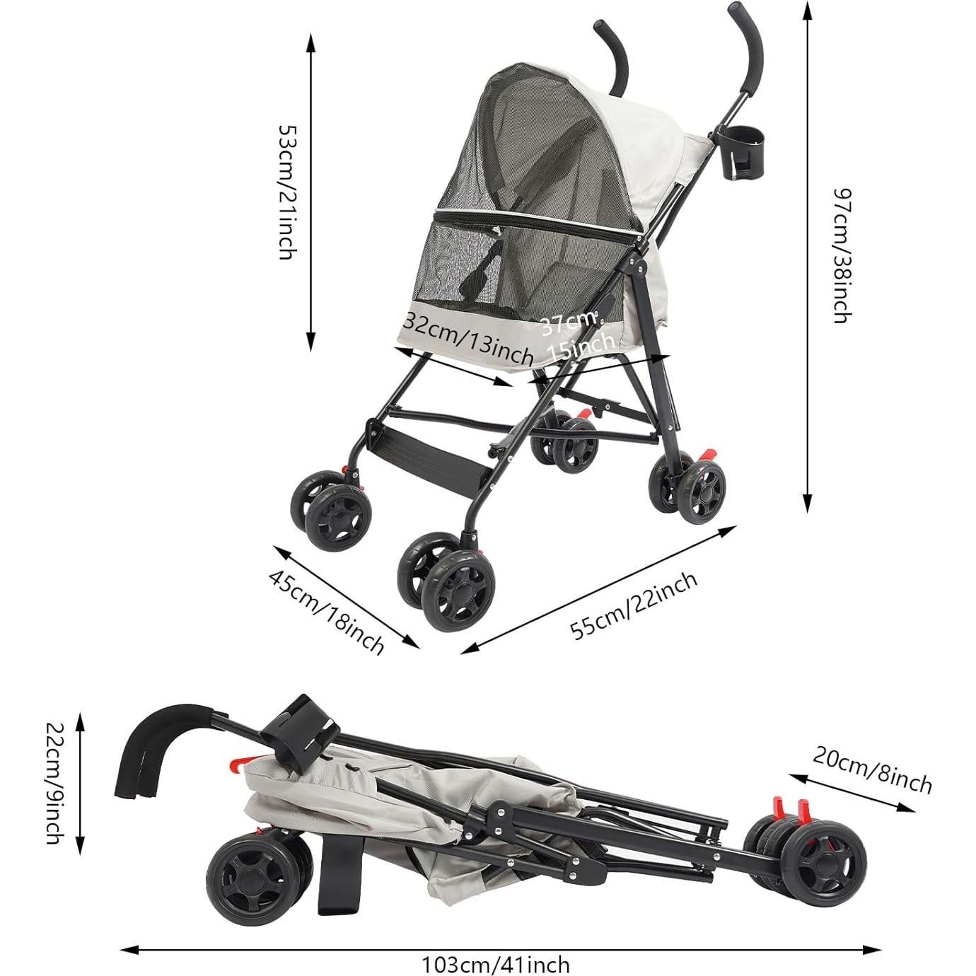 Carrito para Mascotas GUDBYWXB Gris Plegable hasta 10 kg