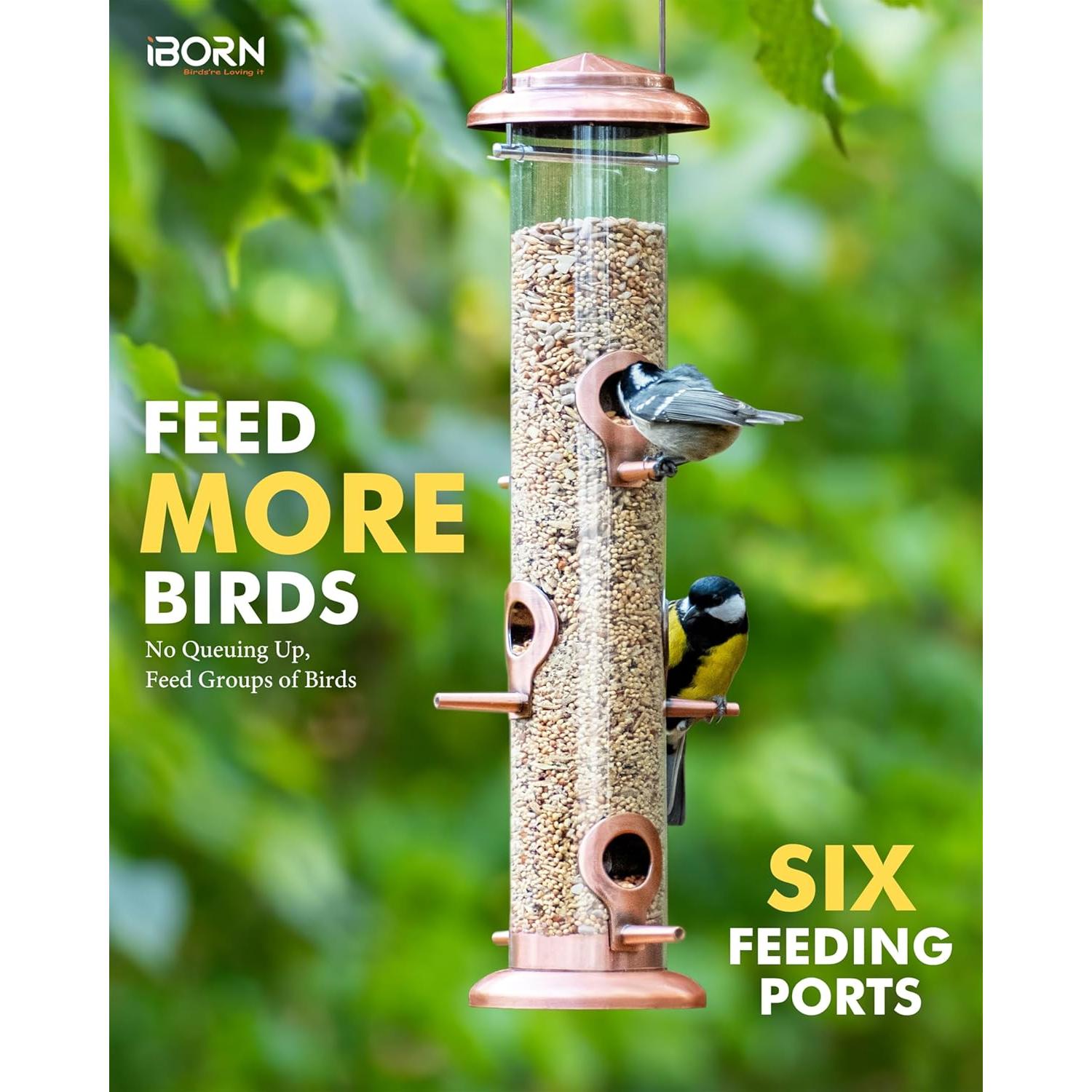 Comedero para Aves iBorn Cobre Cepillado 6 Puertos 39.62 cm