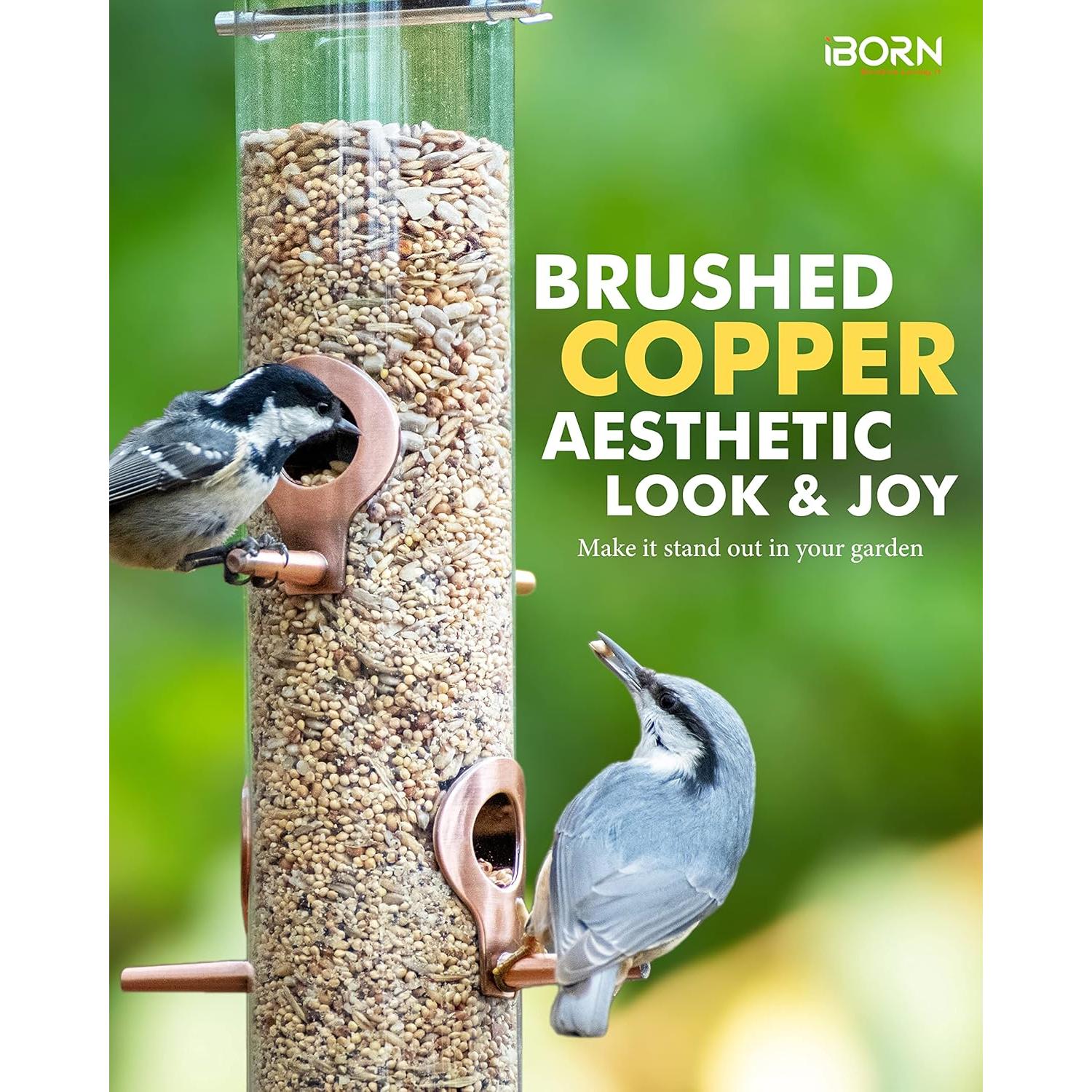 Comedero para Aves iBorn Cobre Cepillado 6 Puertos 39.62 cm