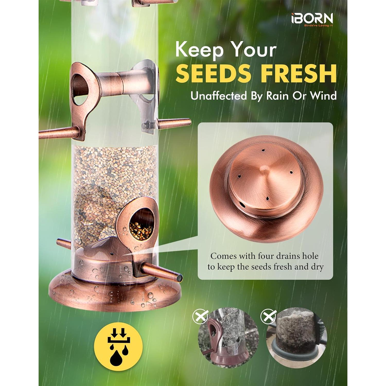 Comedero para Aves iBorn Cobre Cepillado 6 Puertos 39.62 cm