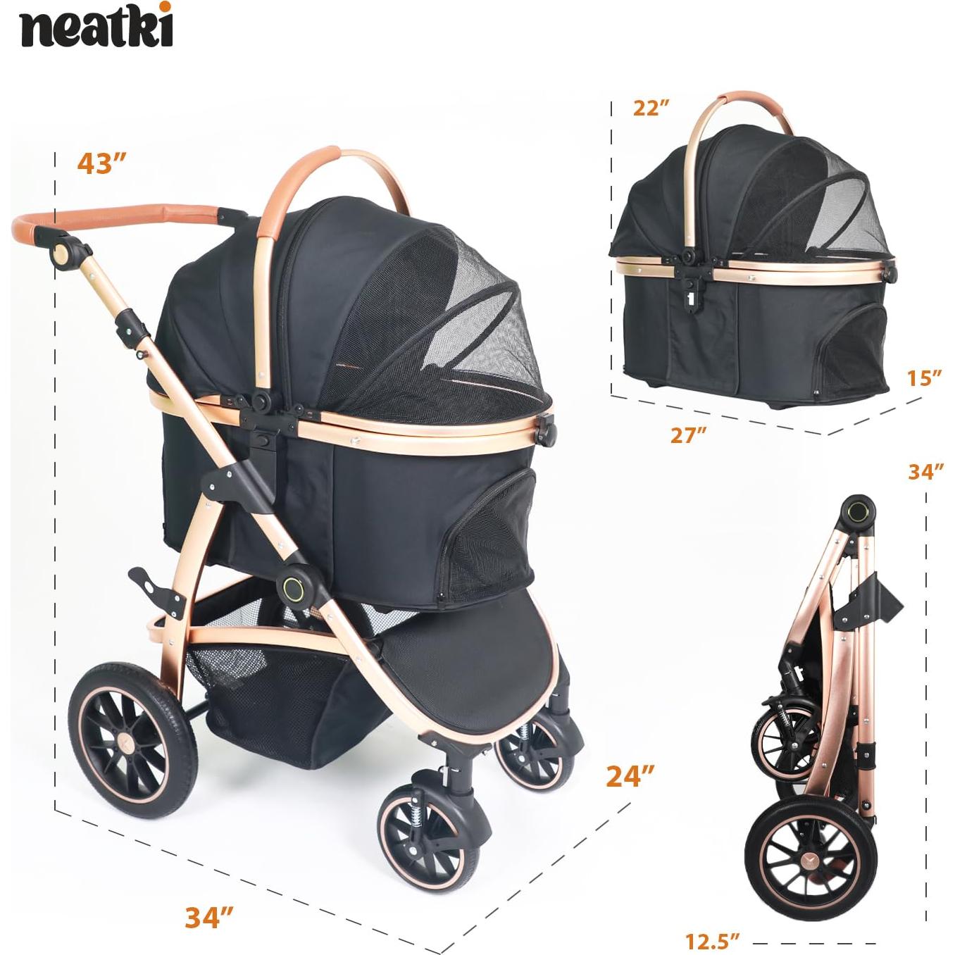 Carrito para Mascotas Neatki 3 en 1 hasta 25 kg Plegable