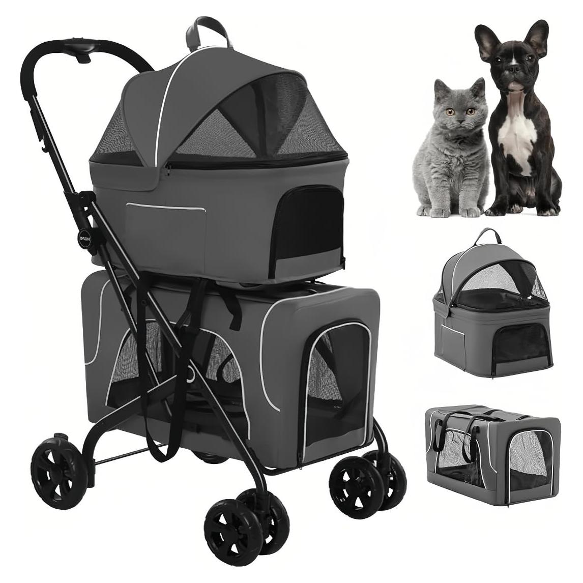 Carrito para Mascotas Upnorthstar Plegable con 2 Transportadoras