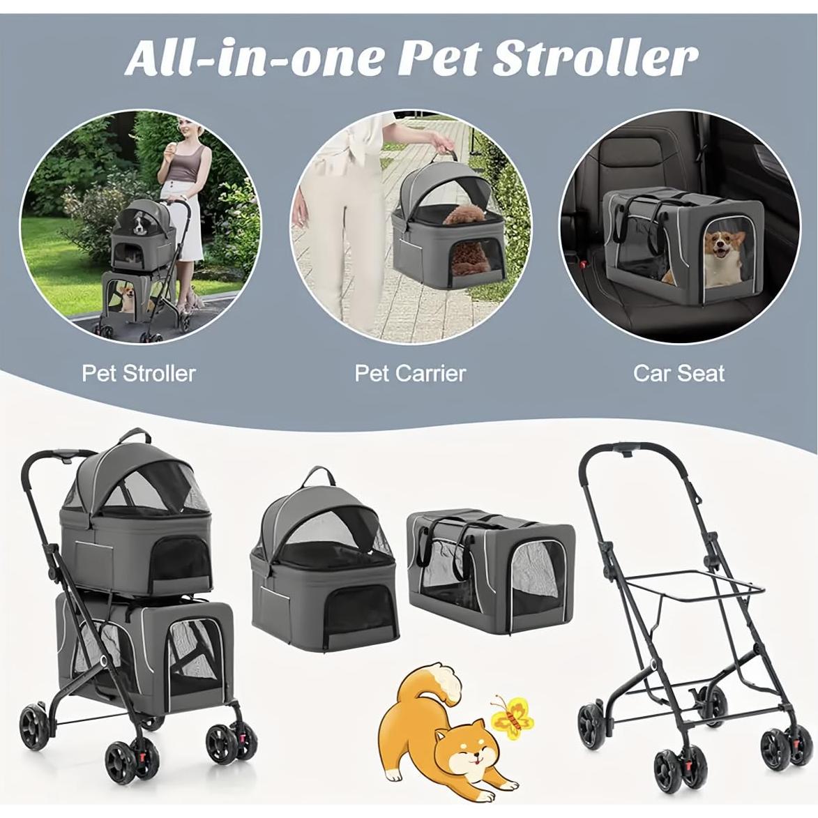 Carrito para Mascotas Upnorthstar Plegable con 2 Transportadoras