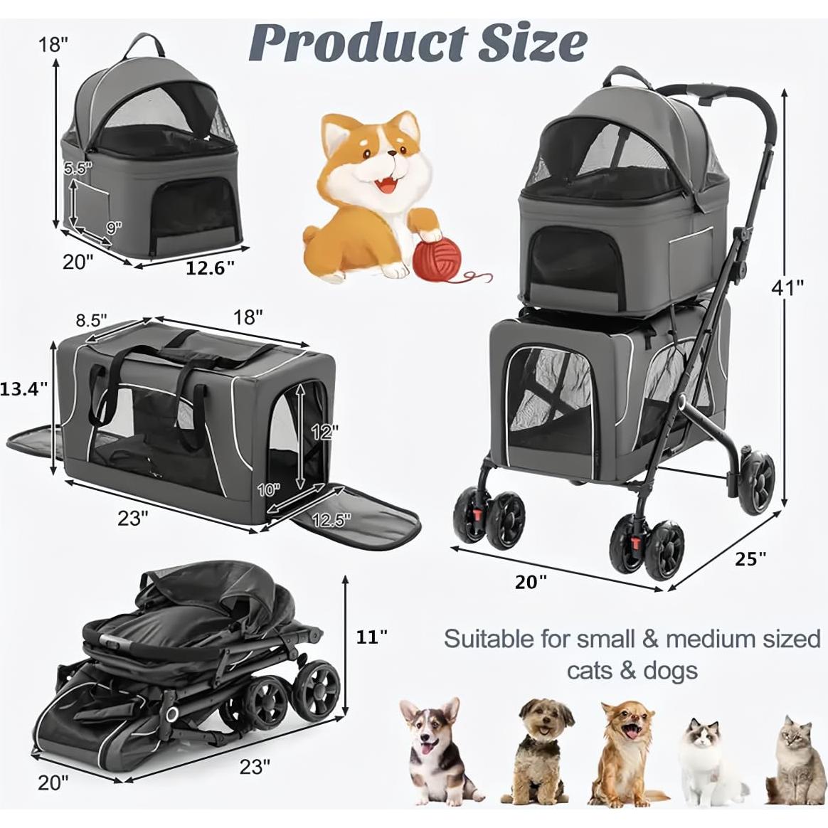 Carrito para Mascotas Upnorthstar Plegable con 2 Transportadoras